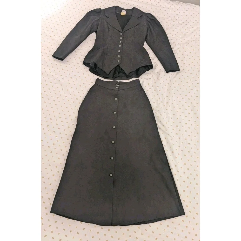 Wah Maker Jacquard Peplum Victorian Western Blazer Jacket Riding Skirt Size 6 - Picture 2 of 16